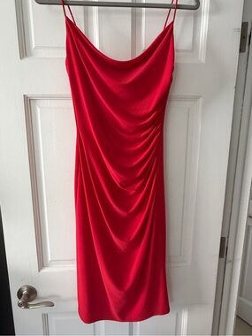 Laundry By Shelli Segal Red Cowl-Style Slip Midi Dress